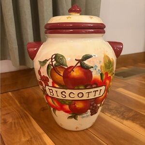 VINTAGE BISCOTTI Ceramic Cookie Jar Hand Painted Nonnis Fruit Design